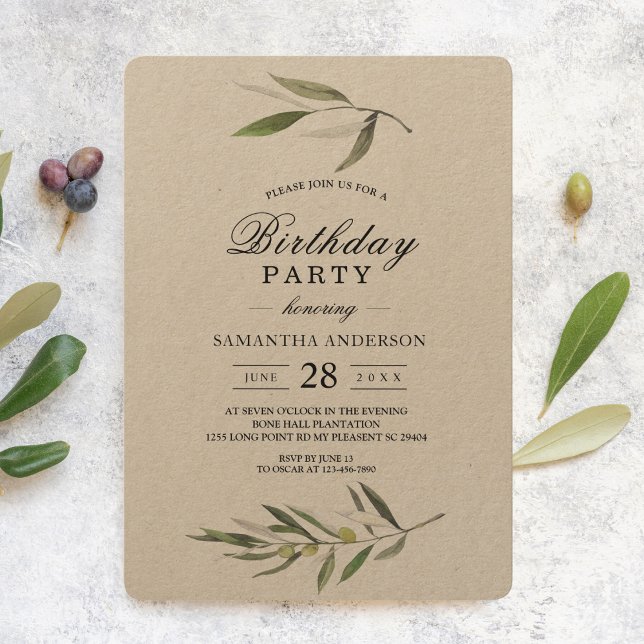 Invitación Kraft Watercolor Green Olive Branch (Subido por el creador)