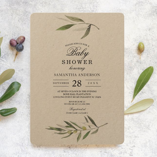 Invitación Kraft Watercolor Green Olive Branch (Subido por el creador)