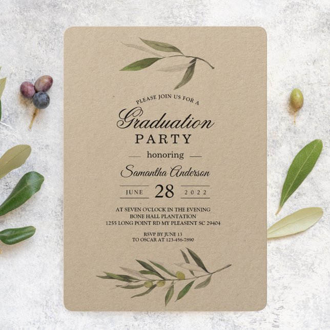 Invitación Kraft Watercolor Green Olive Branch (Subido por el creador)