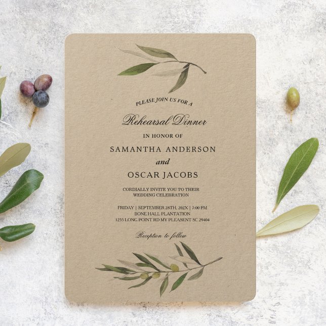 Invitación Kraft Watercolor Green Olive Branch (Subido por el creador)