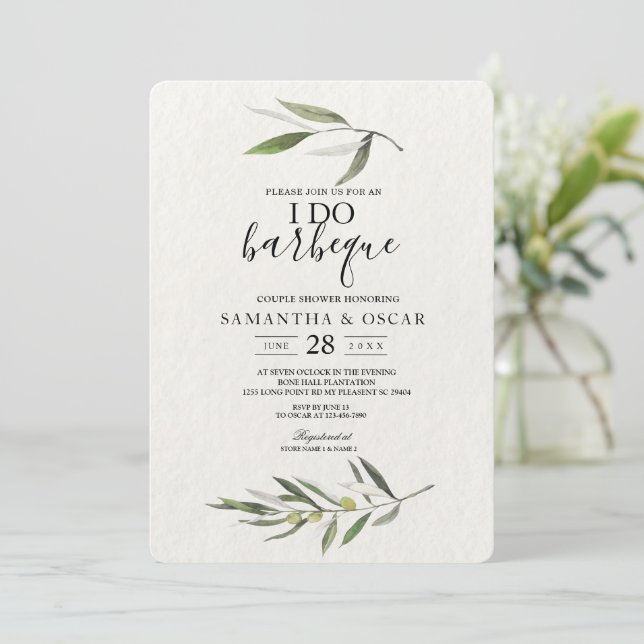 Invitación Kraft Watercolor Green Olive Branch (Anverso de pie)