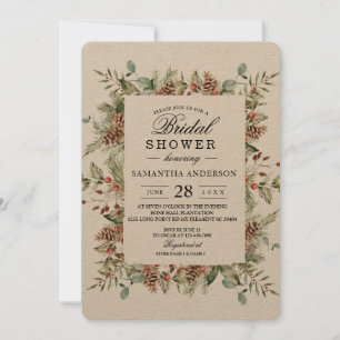 Invitación Kraft Winter Green Pine Frame