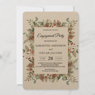 Invitación Kraft Winter Green Pine Frame