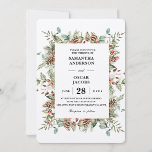 Invitación Kraft Winter Green Pine Frame