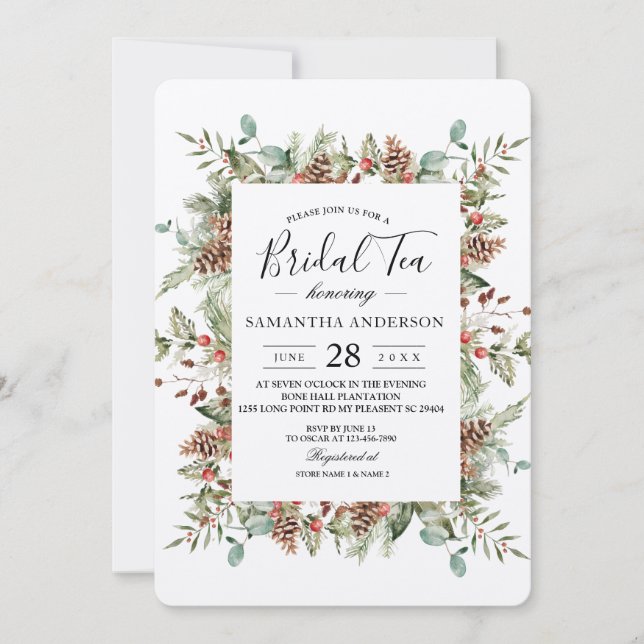 Invitación Kraft Winter Green Pine Frame (Anverso)