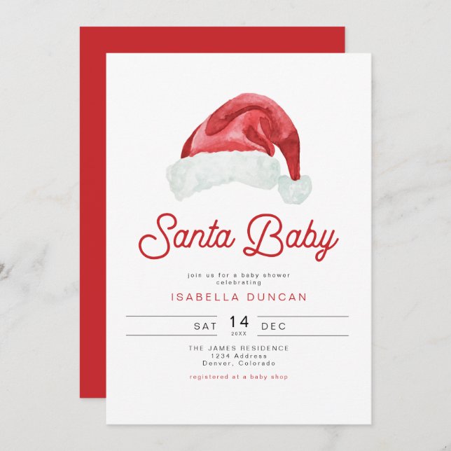 Invitación KRIS Santa Baby Shower, elegante y moderno (Anverso / Reverso)