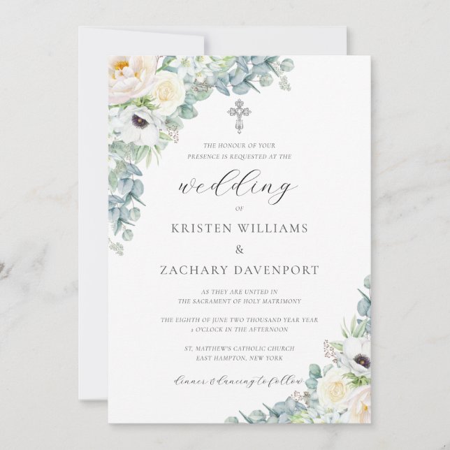 Invitación Kristen Boho Boda católica de la vegetación floral (Anverso)