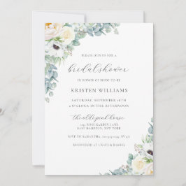 Invitación Kristen Boho Floral Blanca y Verdor Ducha Bridal