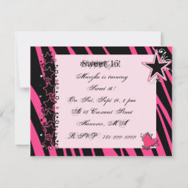 Invitación KRW Sweet 16 Pink Zebra Print Heart Stars Cumpleañ