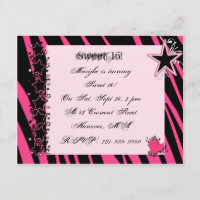 KRW Sweet 16 Pink Zebra Print Heart Stars Cumpleañ