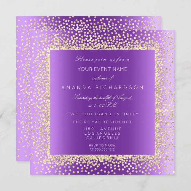 Invitación Krystal 1 Champaigne Purpurina de oro Confetti (Anverso / Reverso)