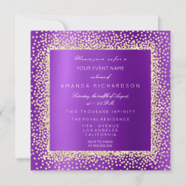 Invitación Krystal Champaigne Glitter dorado Confeti Violeta 