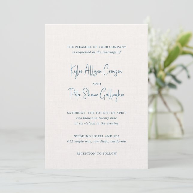 Invitación Kylee Blue Elegant Wedding (Anverso de pie)