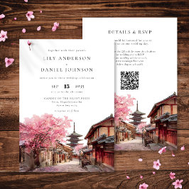 Invitación Kyoto Japan Watercolor QR Code Wedding