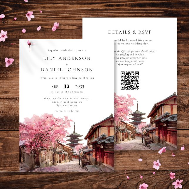 Invitación Kyoto Japan Watercolor QR Code Wedding (Kyoto Japan Watercolor QR Code Wedding Invitation)