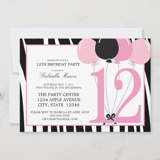 Invitación la 12ma fiesta de cumpleaños 5x7 invita (Anverso)