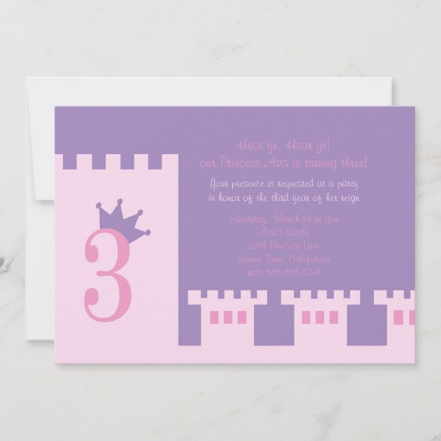 Invitación La 3ro fiesta de cumpleaños de la princesa invita (Anverso)