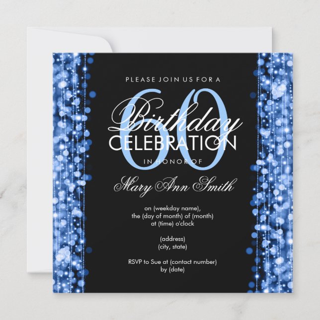 Invitación La 60.a fiesta de cumpleaños elegante chispea azul (Anverso)