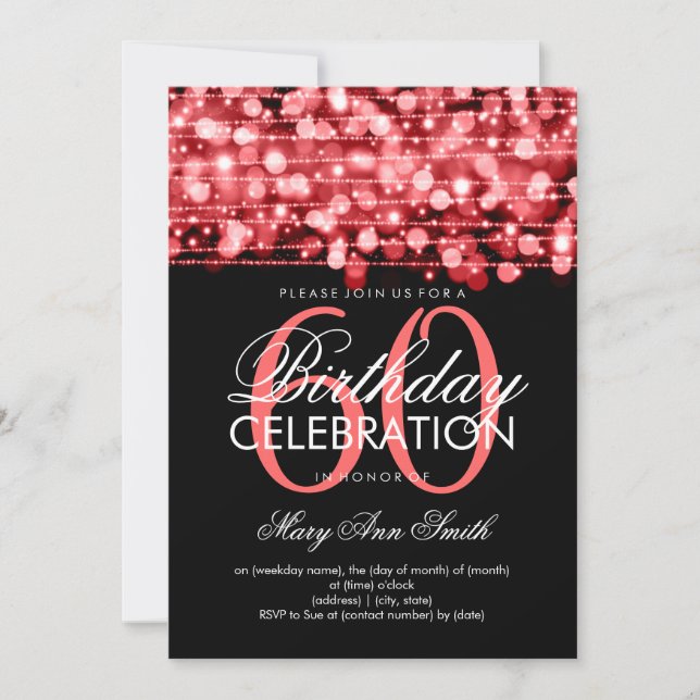 Invitación La 60.a fiesta de cumpleaños elegante chispea rojo (Anverso)