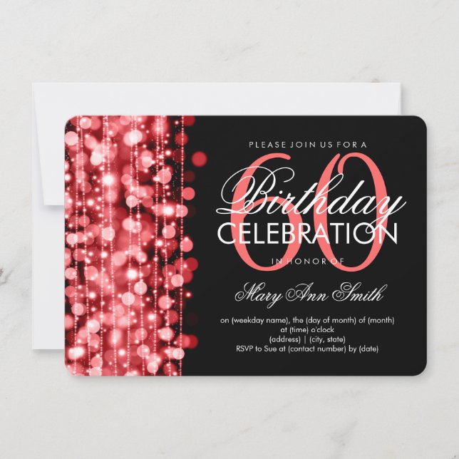 Invitación La 60.a fiesta de cumpleaños elegante chispea rojo (Anverso)