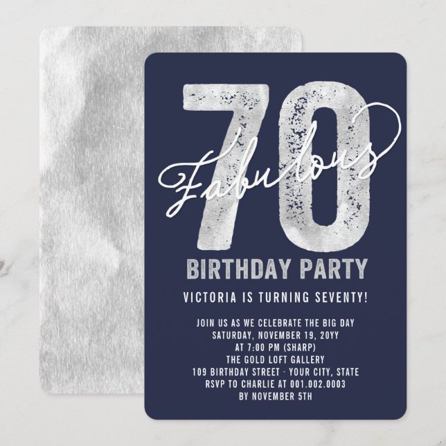 Invitación La 70.a fiesta de cumpleaños setenta fabulosos de (Anverso / Reverso)
