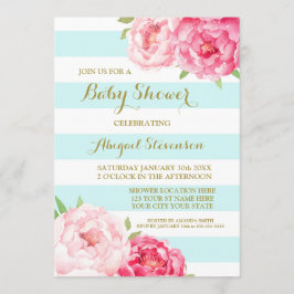 Invitación La acuarela azul clara de las rayas florece Baby