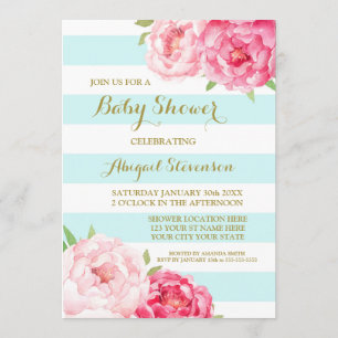 Invitación La acuarela azul clara de las rayas florece Baby