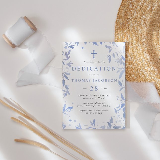 Invitación La acuarela azul deja a los bebés dedicados al bau (Subido por el creador)