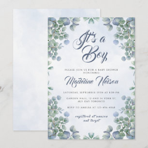 Invitación La acuarela azul verde es un niño Baby Shower