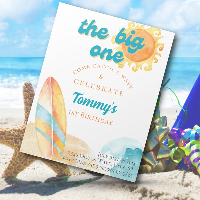 Invitación La acuarela Big One Beach Cumpleaños (The Big One Beach Watercolor 1st Birthday Invitation)