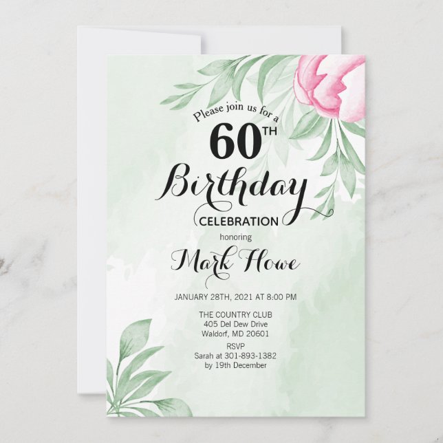 Invitación La acuarela Boho Eucalyptus deja 60 años (Anverso)