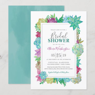 Invitación La acuarela brillante de los Succulents florece la