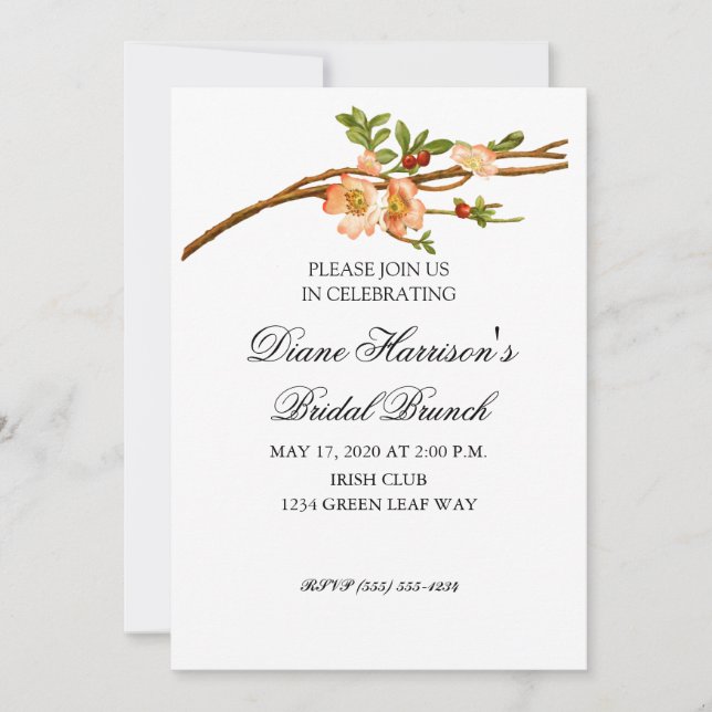 Invitación La acuarela de Apple Blossom Stems Wedding Shower (Anverso)