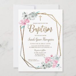 Invitación La acuarela de Boho florece bautismo de los rosas