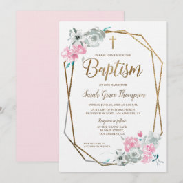 Invitación La acuarela de Boho florece bautismo de los rosas