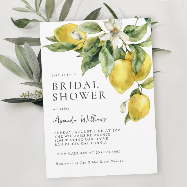 Invitación La acuarela de Boho Rústico Lemons Bridal Shower (Available in both printed and digital download formats.)
