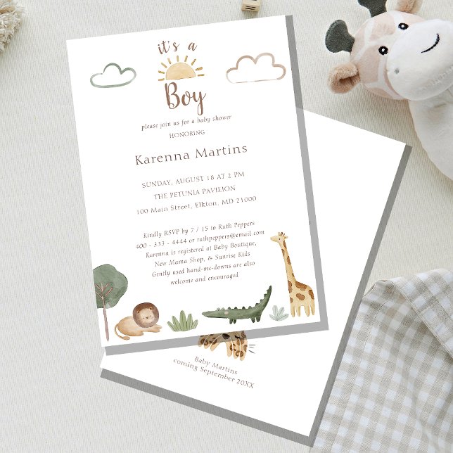 Invitación La acuarela de Boho Safari es un niño Baby Shower (Subido por el creador)