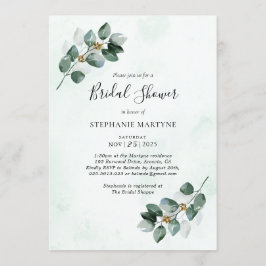 Invitación La acuarela de Eucalyptus deja una ducha de novia
