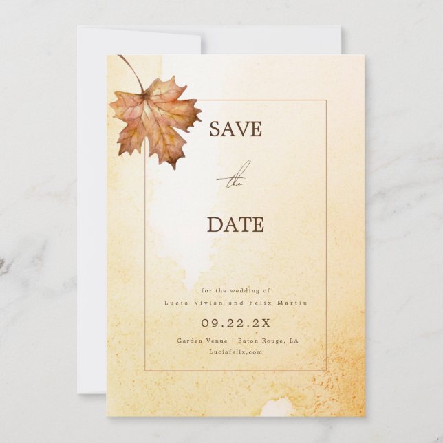 Invitación La acuarela de la hoja de arce de otoño salva la f (Anverso)