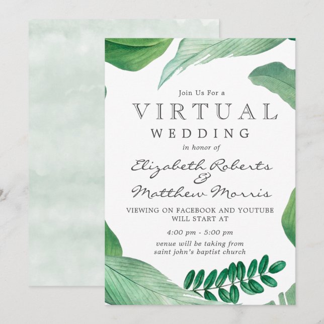 Invitación La acuarela de la vegetación rústica deja al Boda  (Anverso / Reverso)