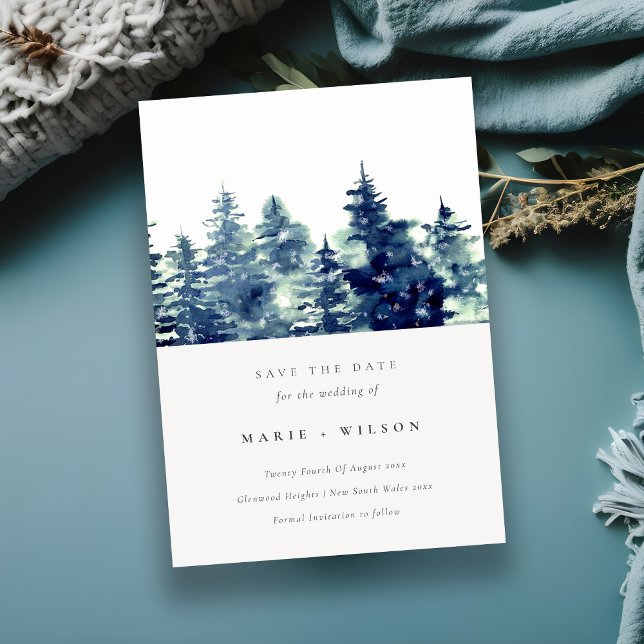 Invitación La acuarela de nieve del bosque de pinos de invier (Subido por el creador)