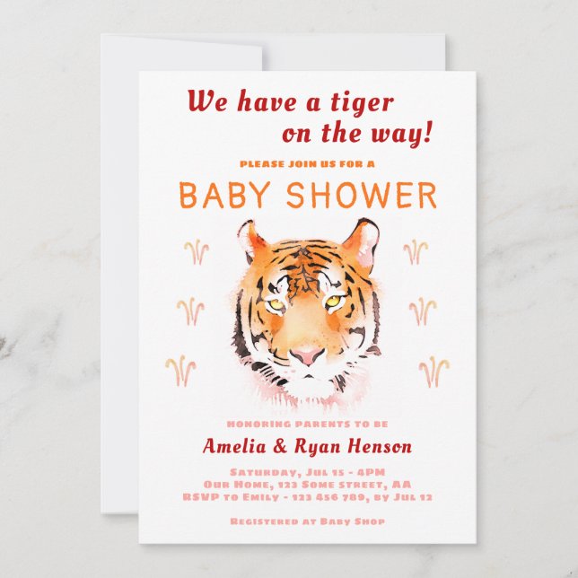 Invitación La acuarela del bebé tigre 2022 Baby Shower (Anverso)