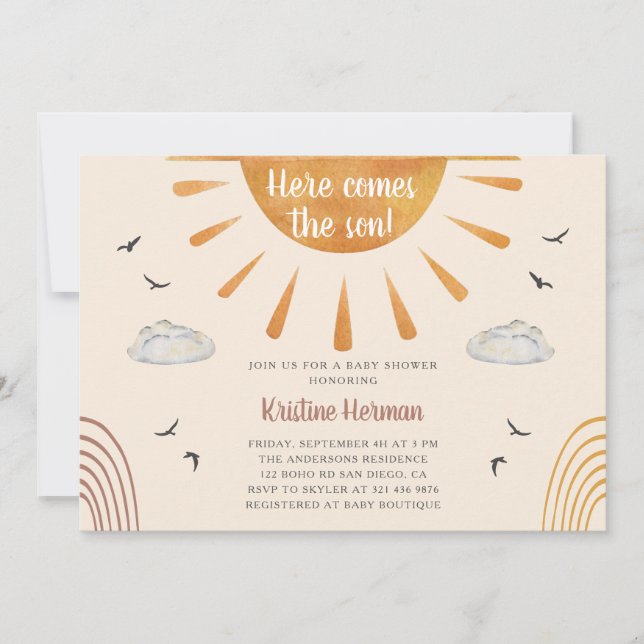 Invitación La acuarela del Boho llega al Baby Shower del hijo (Anverso)