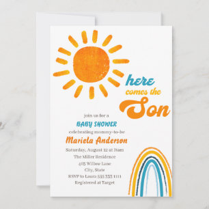 Invitación La acuarela del sol de Boho aquí viene el hijo Bab