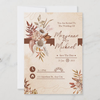 Invitación La acuarela floral crema y marrón salva la fecha