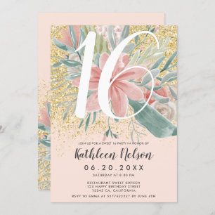 Invitación La acuarela floral del purpurina del oro se