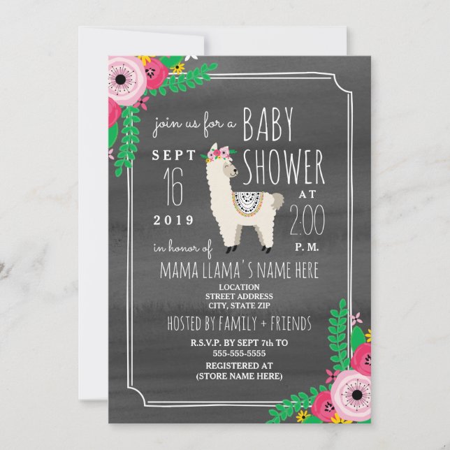Invitación La acuarela gris oscuro Baby Shower de la llama de (Anverso)