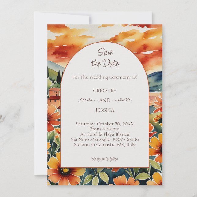 Invitación La acuarela italiana del atardecer salva al Boda d (Anverso)