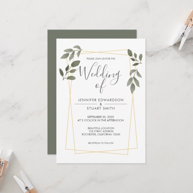Invitación La acuarela moderna deja Boda de marco dorado (Anverso/Reverso In Situ)