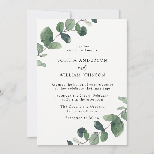 Invitación La acuarela moderna deja la boda de primavera (Anverso)